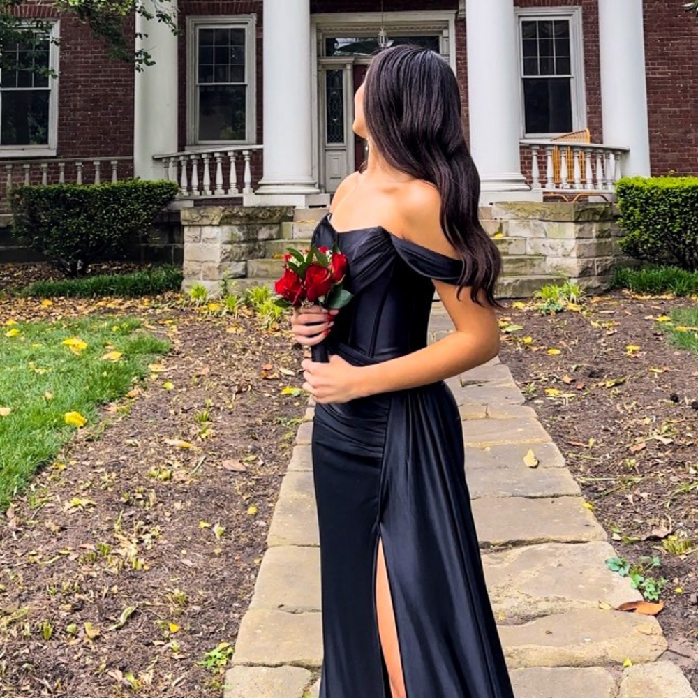 black satin corset prom dress!!